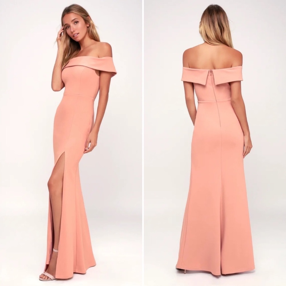 Lulu's Aveline Mauve Pink Off-the-Shoulder Maxi Dress S